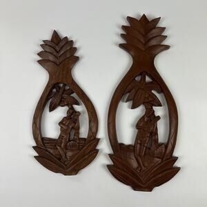 VTG Polynesian Hawaiian Hand Carved Wooden Wall Hanging Ukulele Player Palm 2
